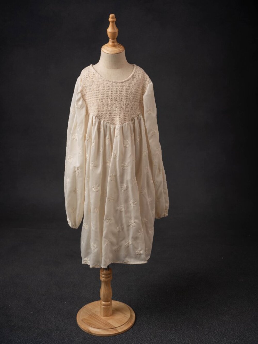 Boho Cream Smocked Embroidered Dress, size 10